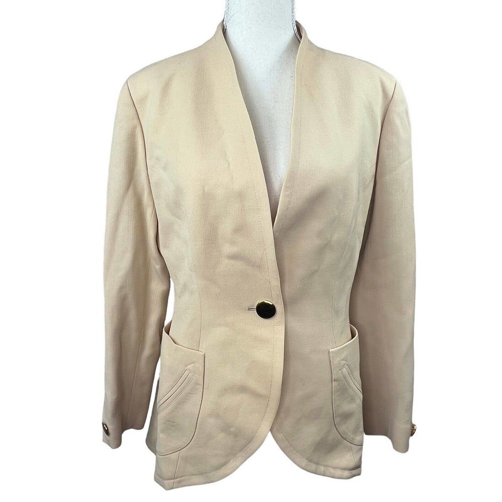 49 Av Junko Shimada Beige Tan Wool One Button Blazer 2P 4P Japanese Designer